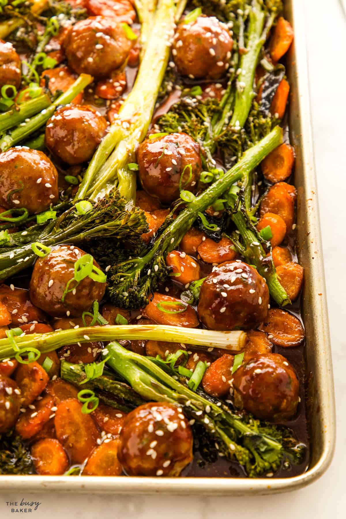 meatballs with teriyaki sauce, and veggies