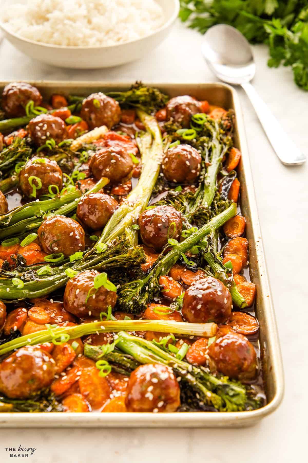Teriyaki Meatballs Sheet Pan Dinner