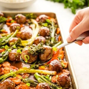 Teriyaki Meatballs Sheet Pan Dinner