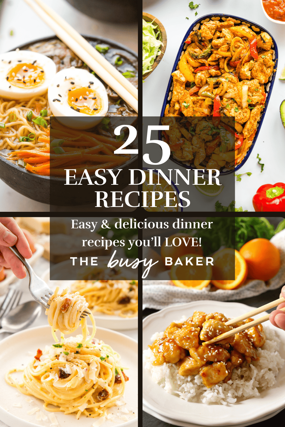 This collection of Easy Dinner Ideas for Busy Weeknights is packed with easy, simple no-fuss meals: one-pan dinners, sheet pan meals, 30-minutes or less! Recipes from thebusybaker.ca! #dinnerideas #easydinners #mealideas #dinneridea #weeknightdinners #whatsfordinner via @busybakerblog