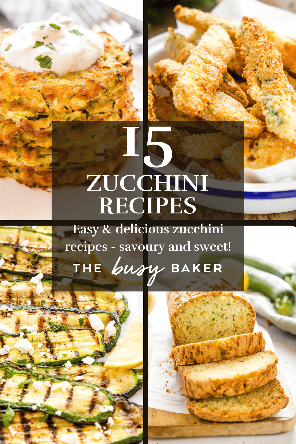 These Zucchini recipes are perfect for summer, fall, and beyond! Whether you’re craving sweet treats like chocolate zucchini cake or classic zucchini bread, savoury dishes like zucchini fritters, roasted zucchini or grilled zucchini, or even a fresh zucchini salad or soup, we’ve DEFINITELY got the zucchini recipe you’re looking for! Recipe from thebusybaker.ca! #zucchinirecipes #zucchini #summerrecipes #fallrecipes #easyrecipes #reciperoundup #zucchinicake #zucchinichocolatecake via @busybakerblog