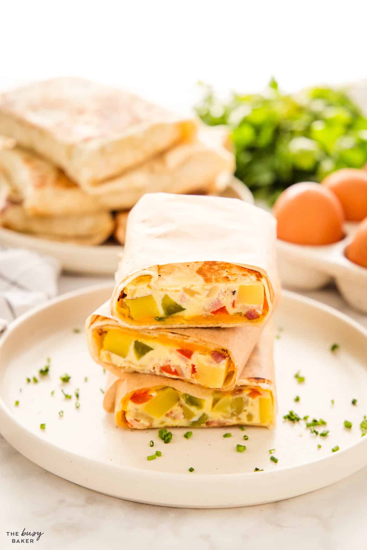 stack of breakfast burritos