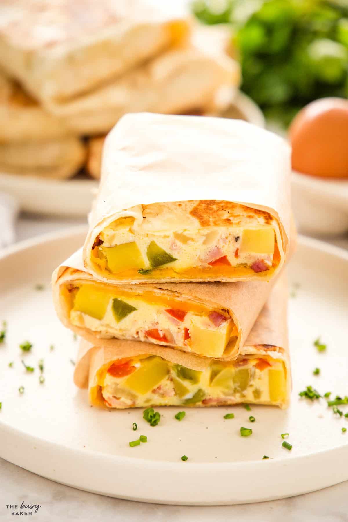 stack of breakfast burritos