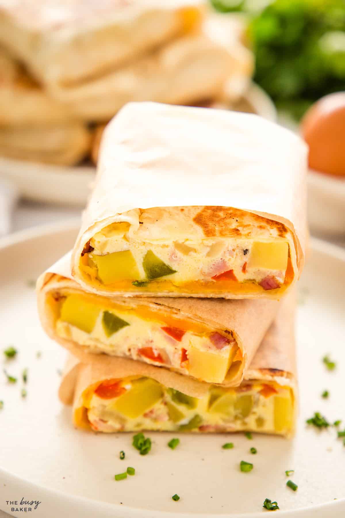 stack of breakfast burritos