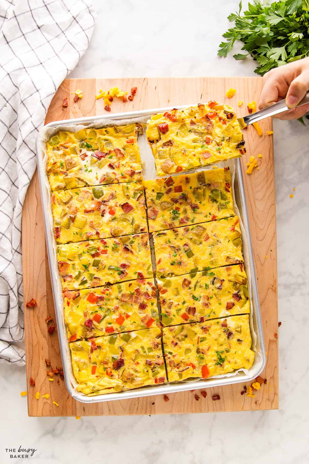 sheet pan with breakfast burrito filling