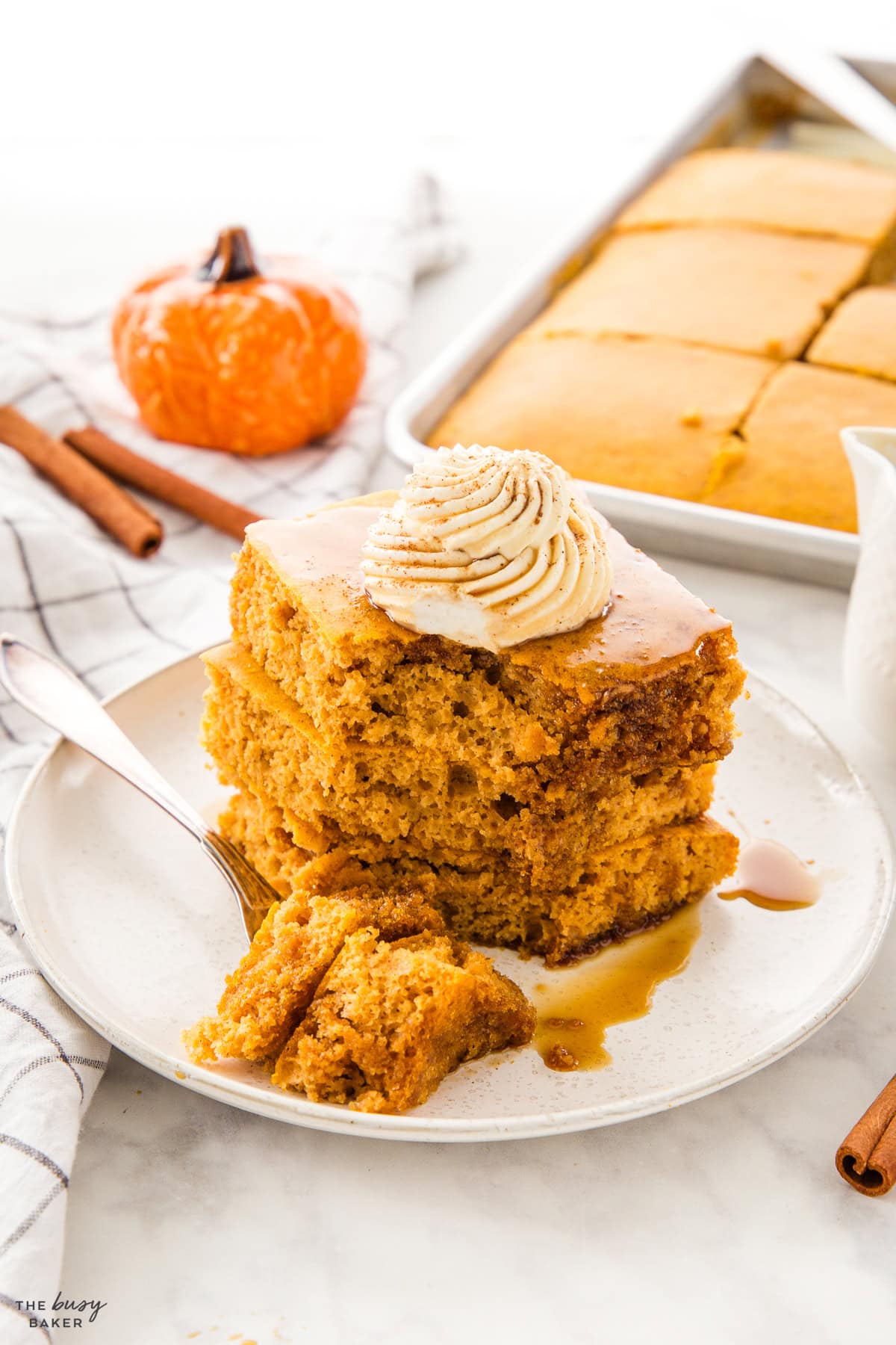 stack of fluffy pumpkin pancakes