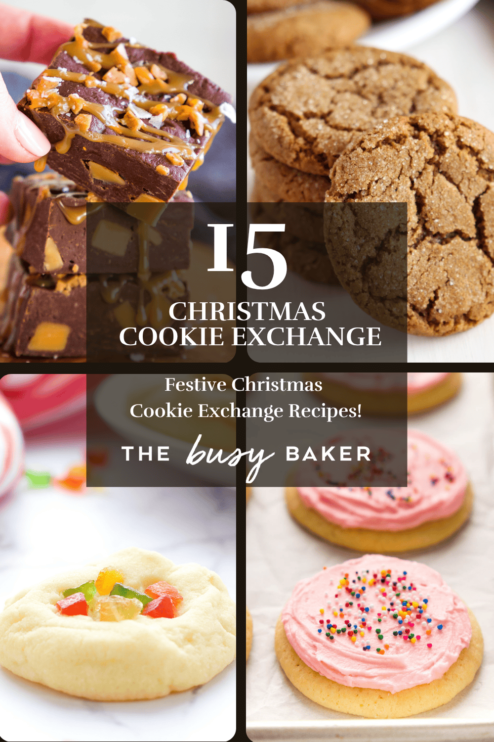 These Cookie Exchange recipes are perfect for the holidays! Try shortbread, sugar cookies, gingerbread, fudge and more! Recipes from thebusybaker.ca #easycookieexchangerecipes #cookieexchangerecipes #christmascookierecipes #easychristmascookies #gingerbreadcookies #shortbreadcookies via @busybakerblog