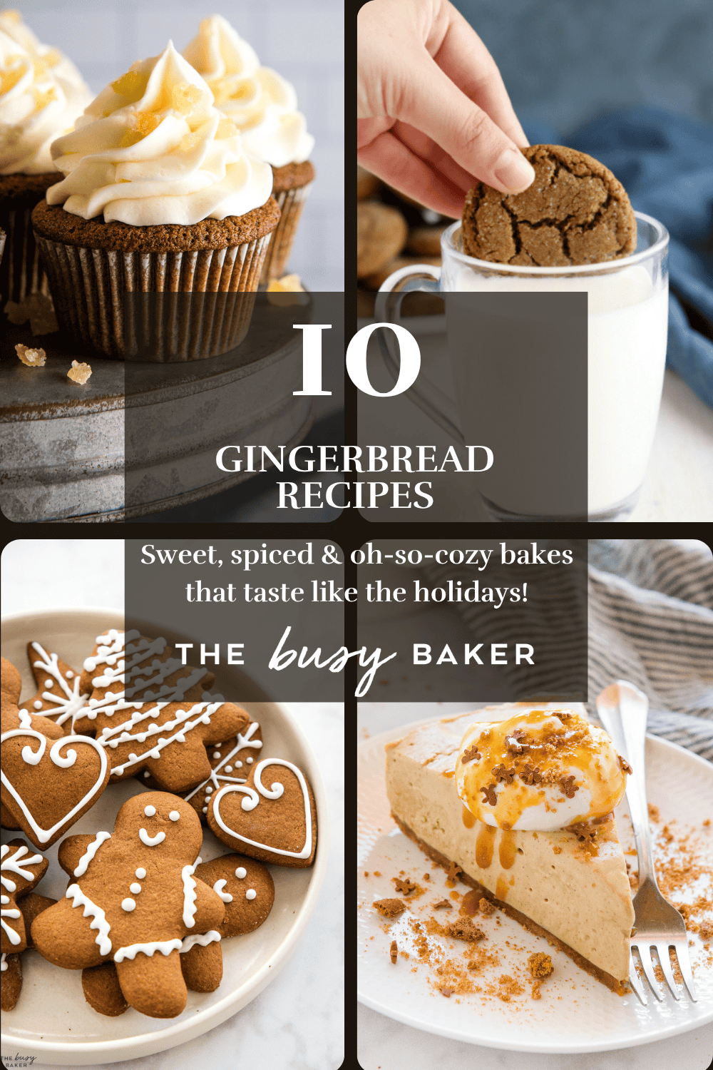 These gingerbread recipes are perfect for the Holidays! From cookies and cupcakes to cheesecakes, lattes, and festive no-bake desserts. #gingerbreadrecipes #gingerbreadcookierecipes #holidays #christmas #gingerbread via @busybakerblog