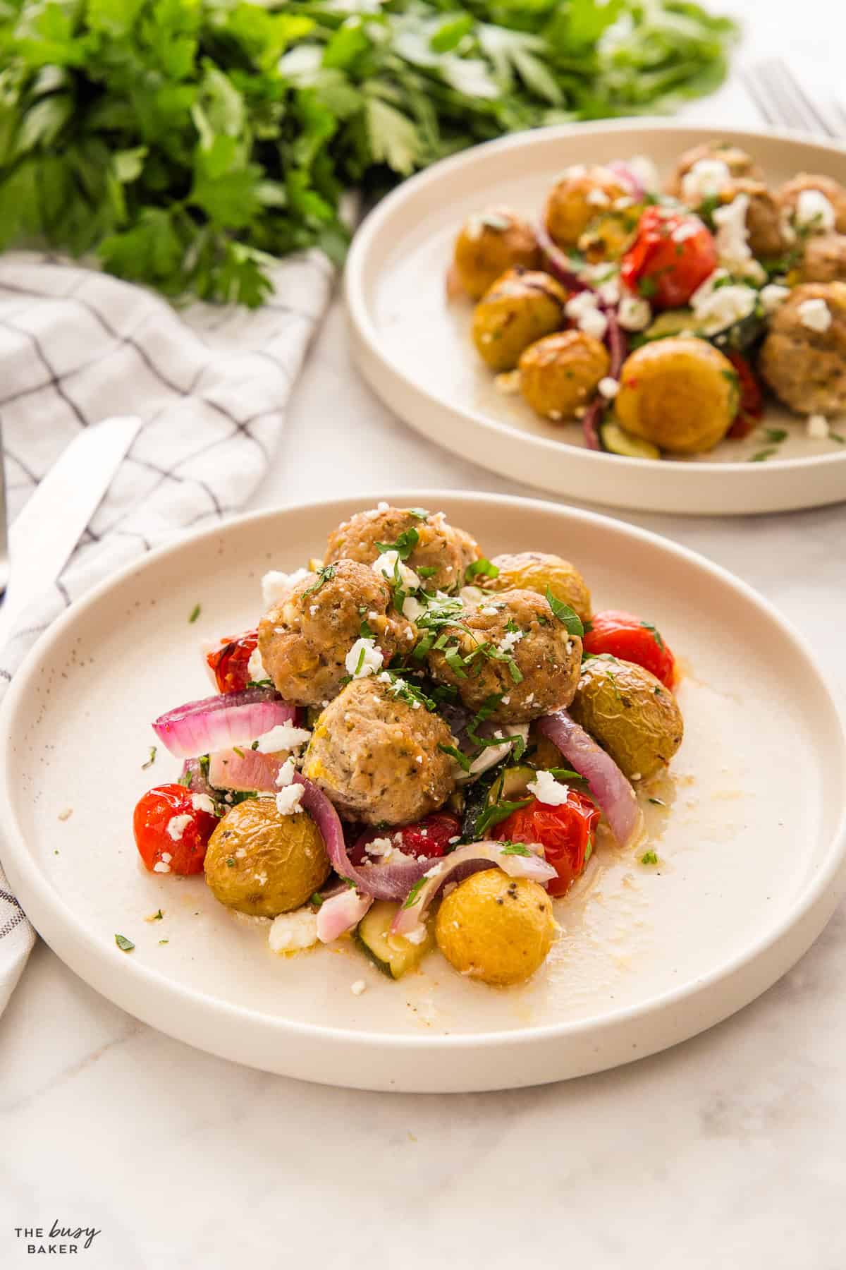 easy greek meatballs with veggies