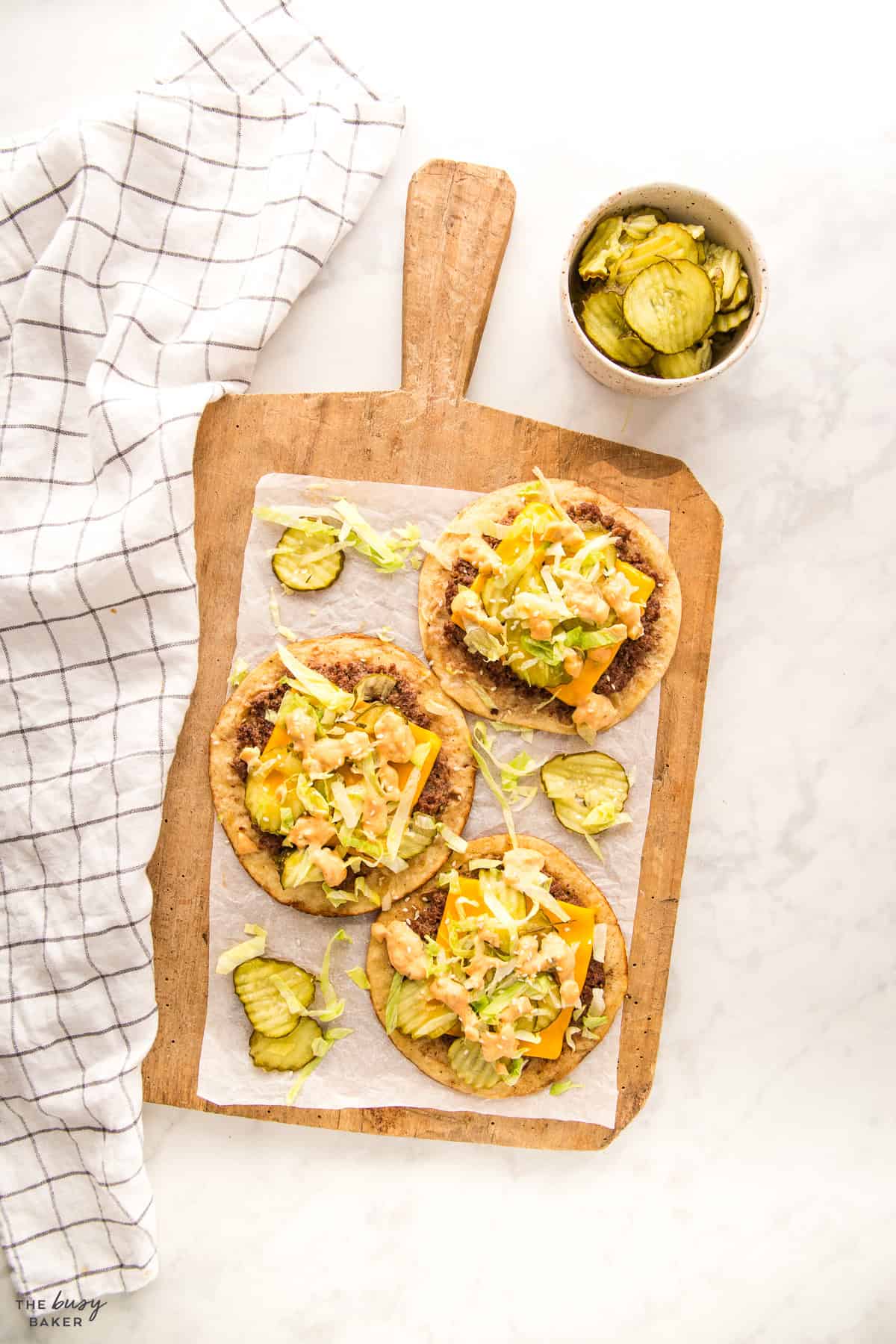 big mac tacos with lettuce and pickles