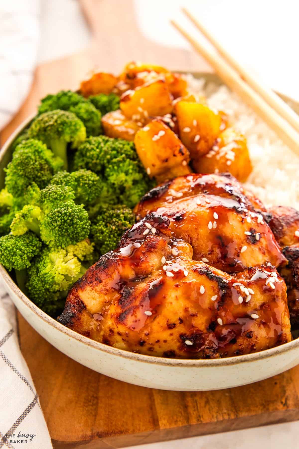 teriyaki chicken thighs with broccoli and rice