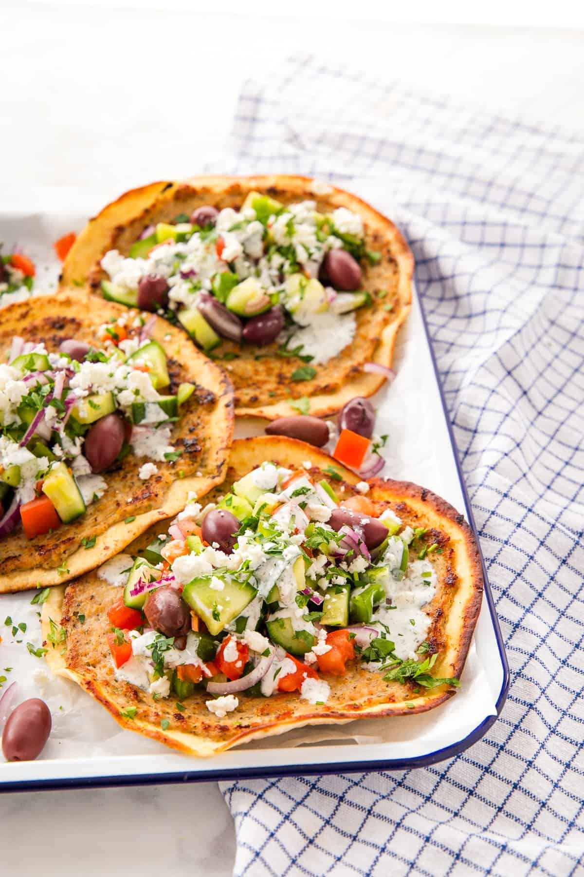 crispy smash tacos with greek salad