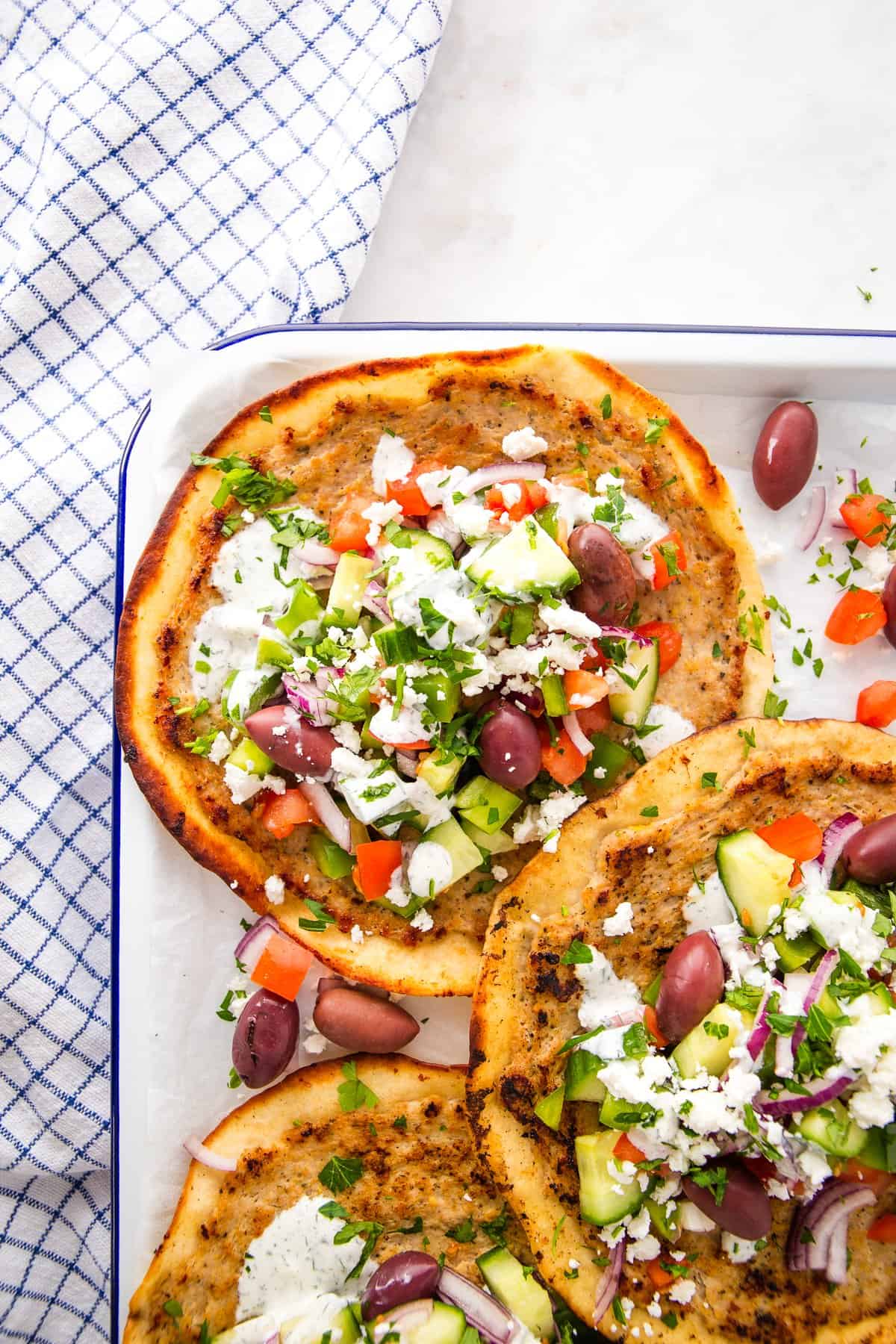 overhead image: greek style smash tacos