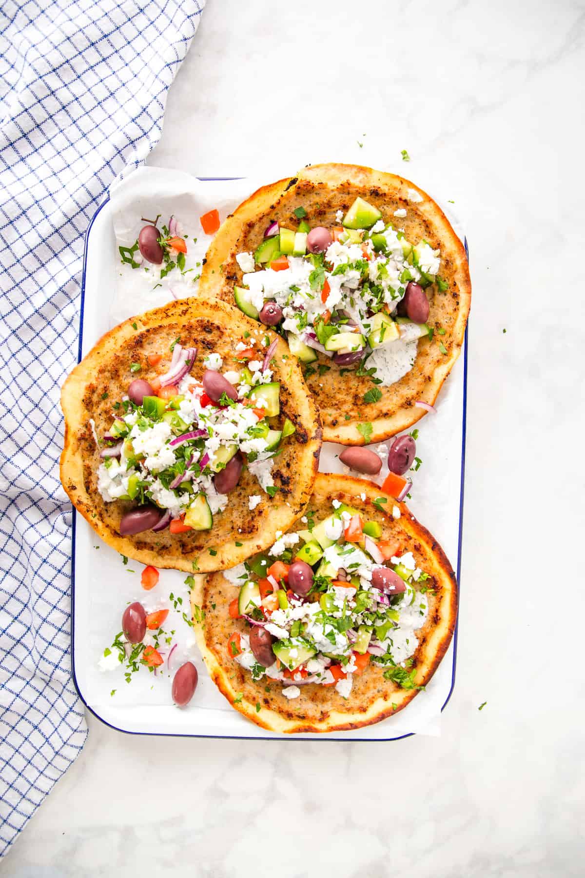 overhead image: Greek smash tacos