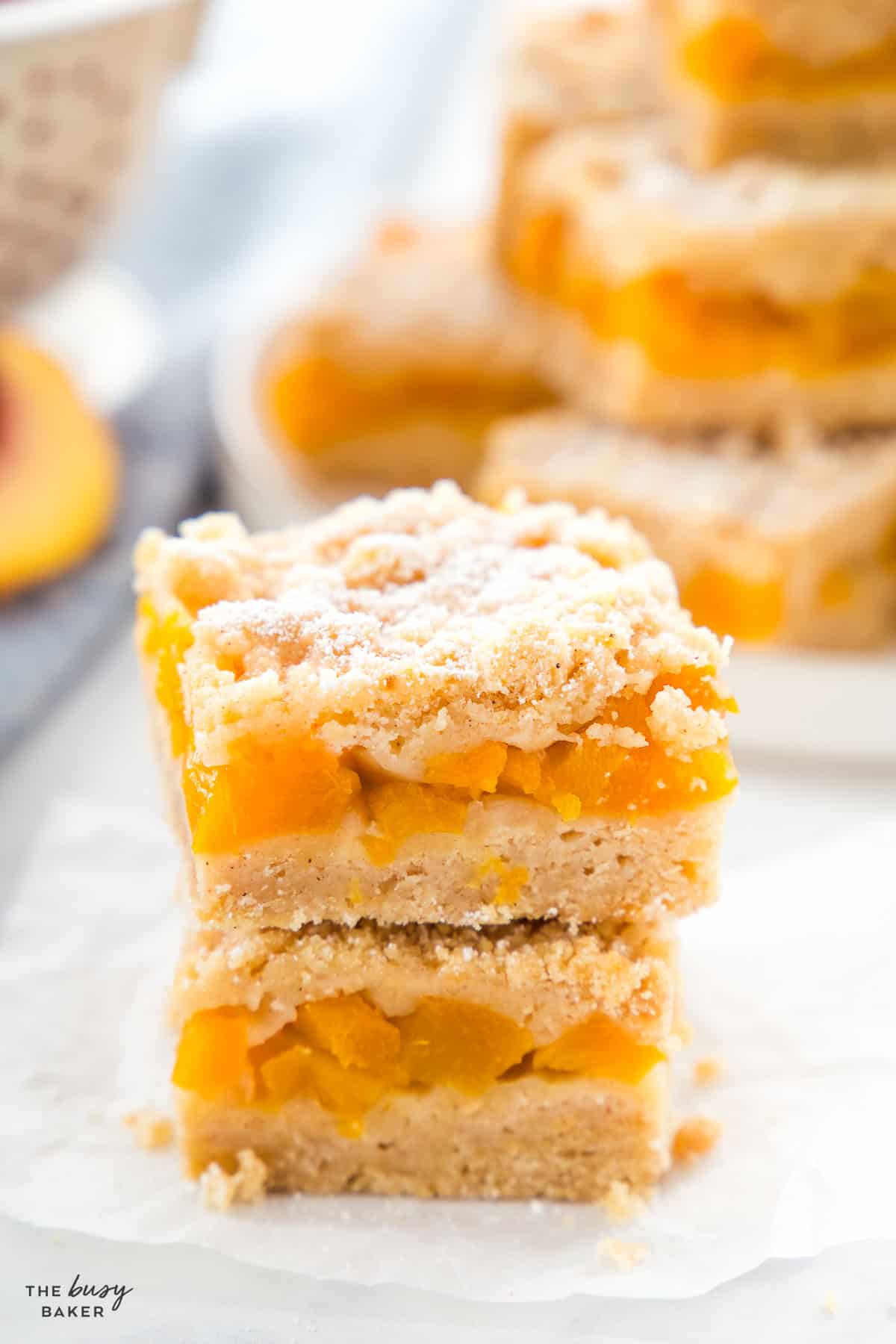 stack of peach crumb bars