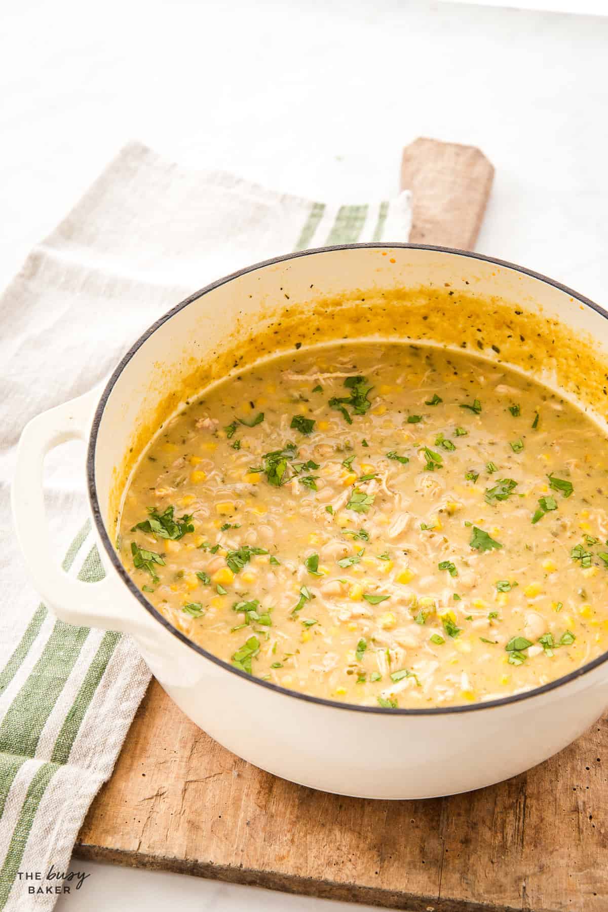 pot of creamy white chicken chili 