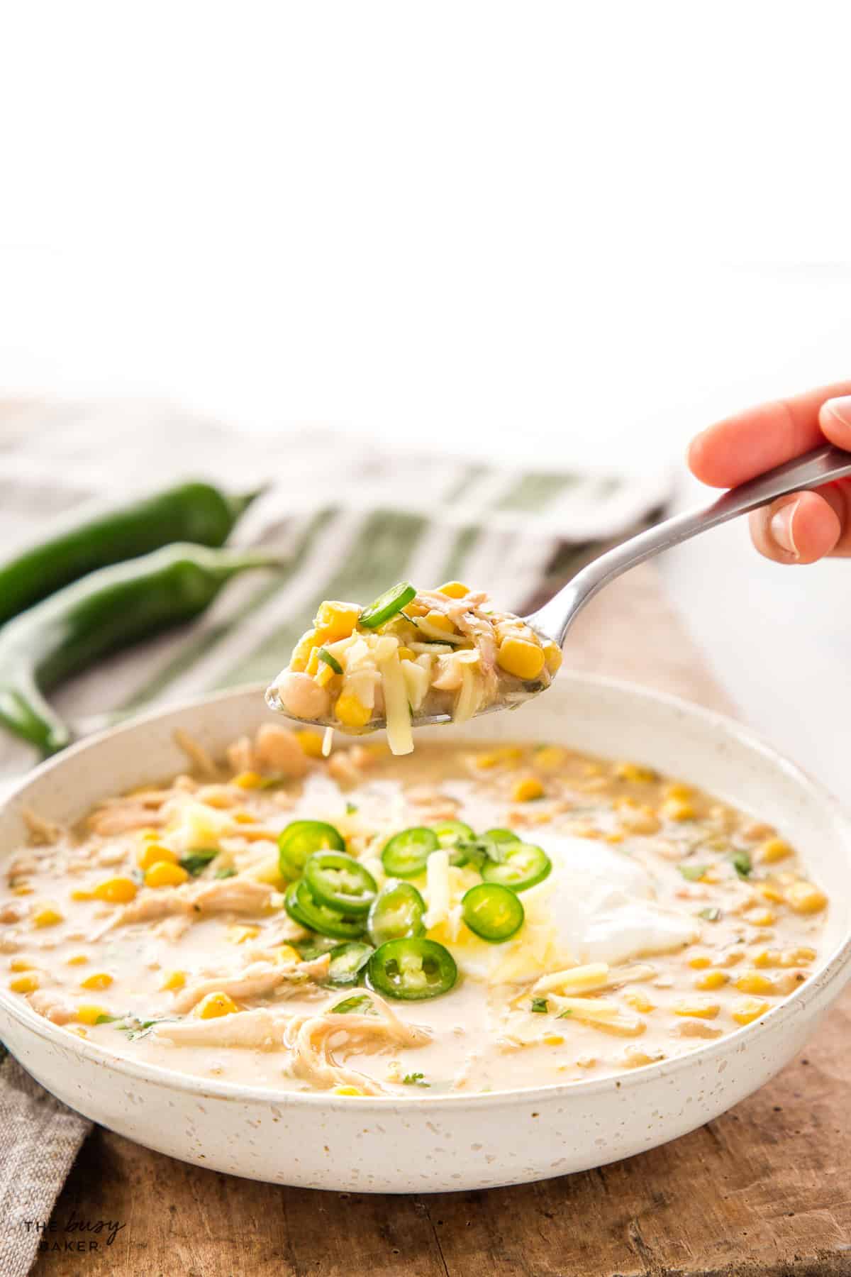 spoonful of dairy free white chicken chili