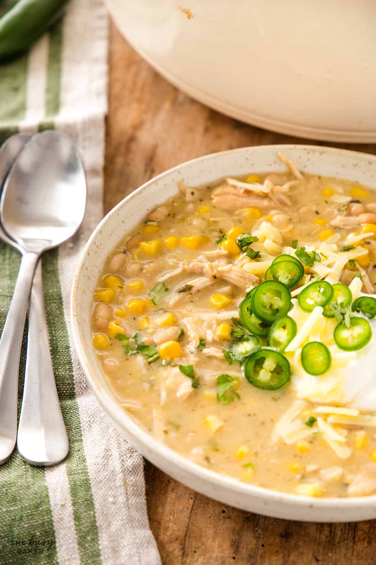 bowl of dairy free white chicken chili