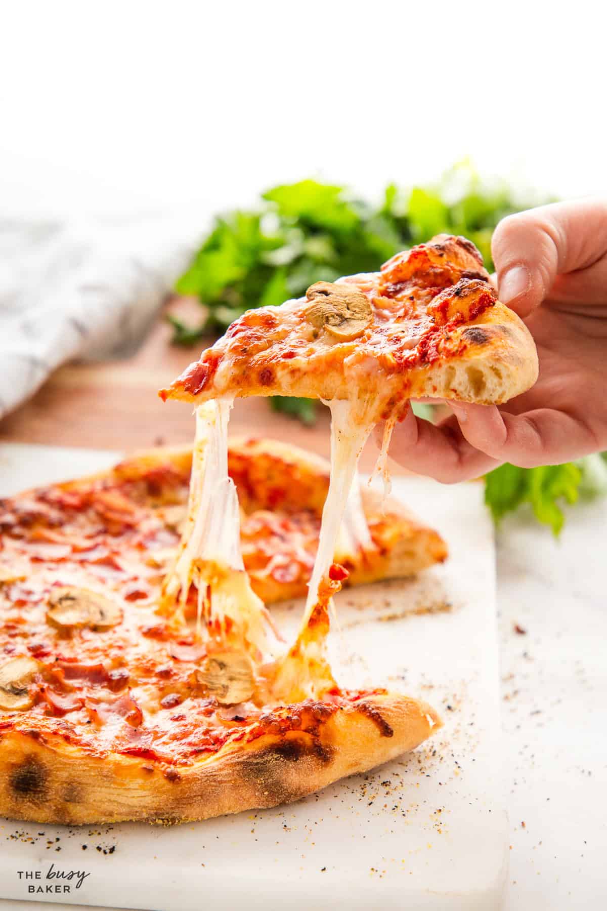 gooey cheese pull pizza slice